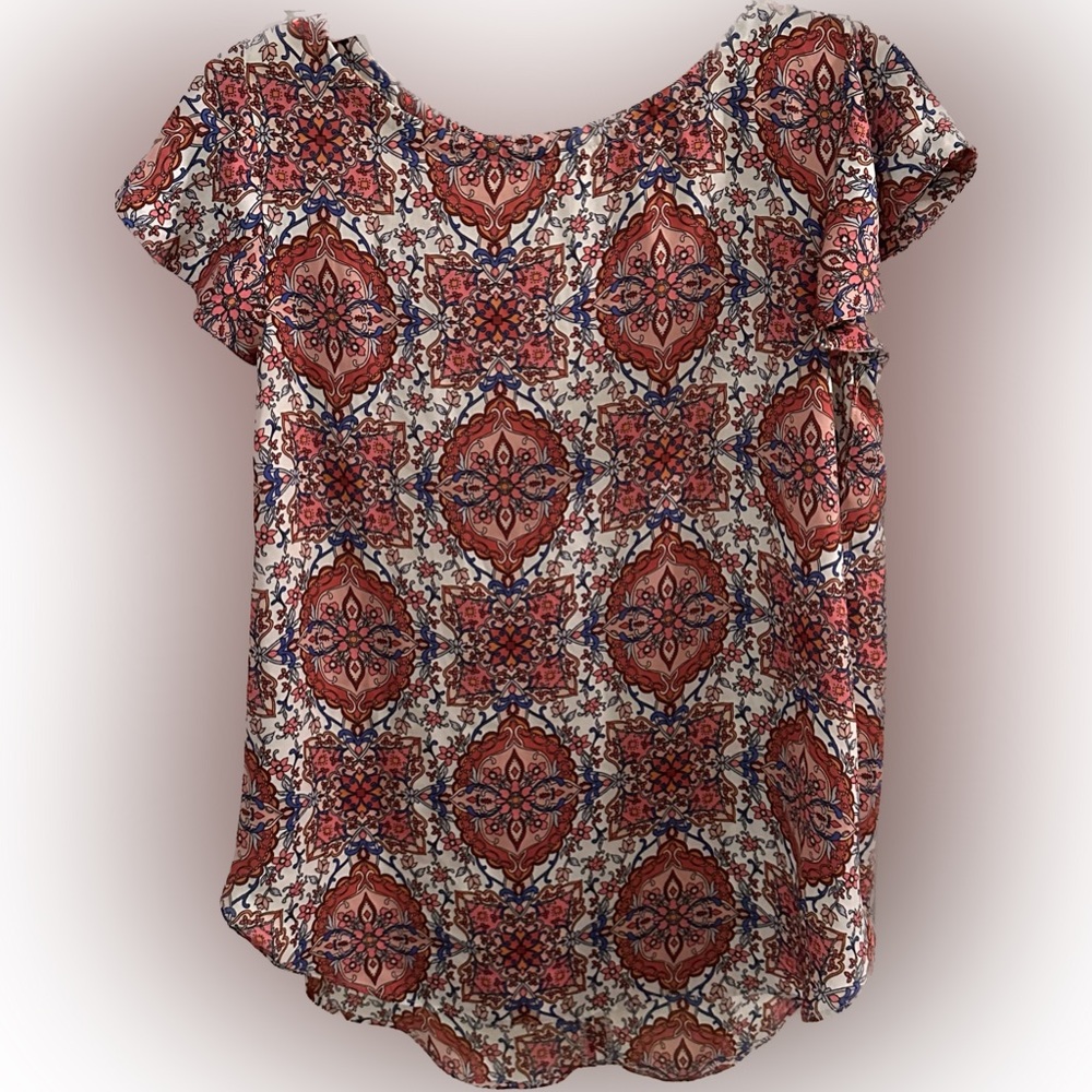 Loft - Pink and Blue Vintage Blouse *SCOOP NECKLINE